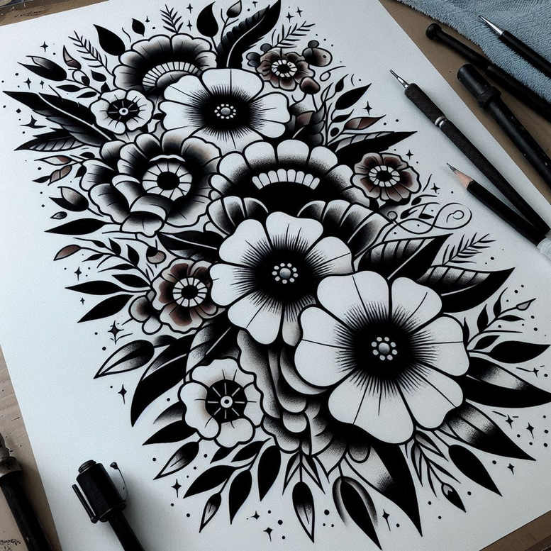 other-flowers tattoo design ideas simple icon layered shading for lower back