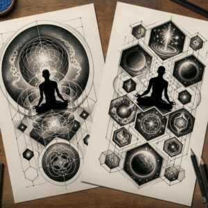 crisp-outline – tattoo design ideas free ai generated – realism-living-skin – for-upper-thigh – Gallery: other-religions-inkby-ai