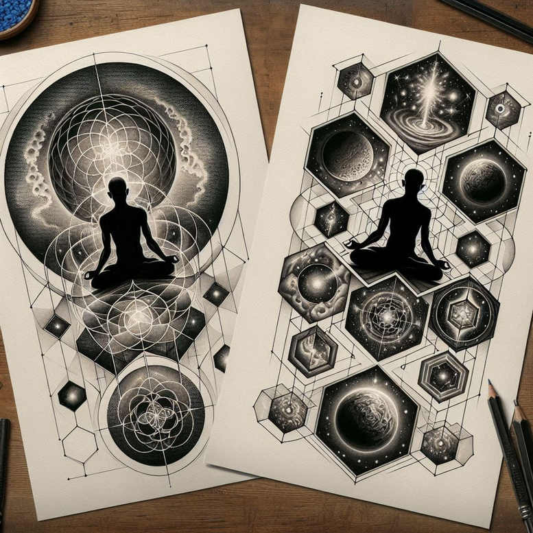 crisp-outline – tattoo design ideas free ai generated – realism-living-skin – for-upper-thigh – Gallery: other-religions-inkby-ai