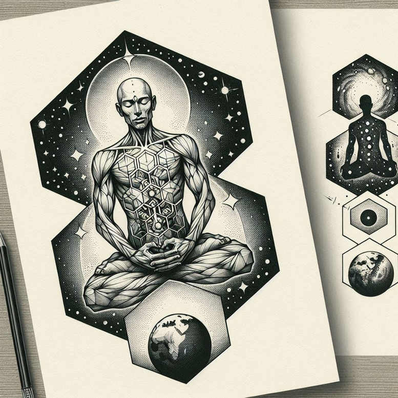 discreet-ink – tattoo design ideas free ai generated – surrealism-imperfect-symmetry – for-spine – Gallery: other-religions-inkby-ai
