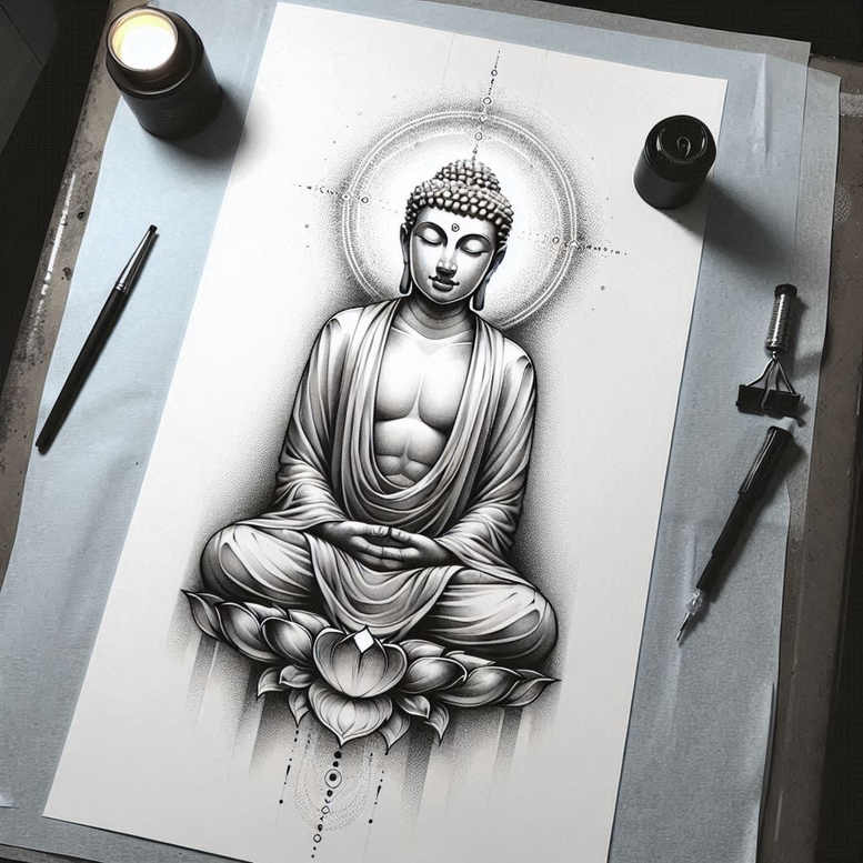 few-strokes – tattoo design ideas free ai generated – neotraditional-layered-fill – for-behind-ear – Gallery: other-religions-inkby-ai