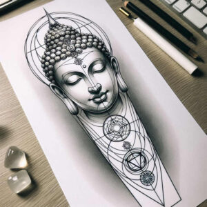 gentle-angle – tattoo design ideas free ai generated – neotraditional-contoured-forms – for-shin – Gallery: other-religions-inkby-ai