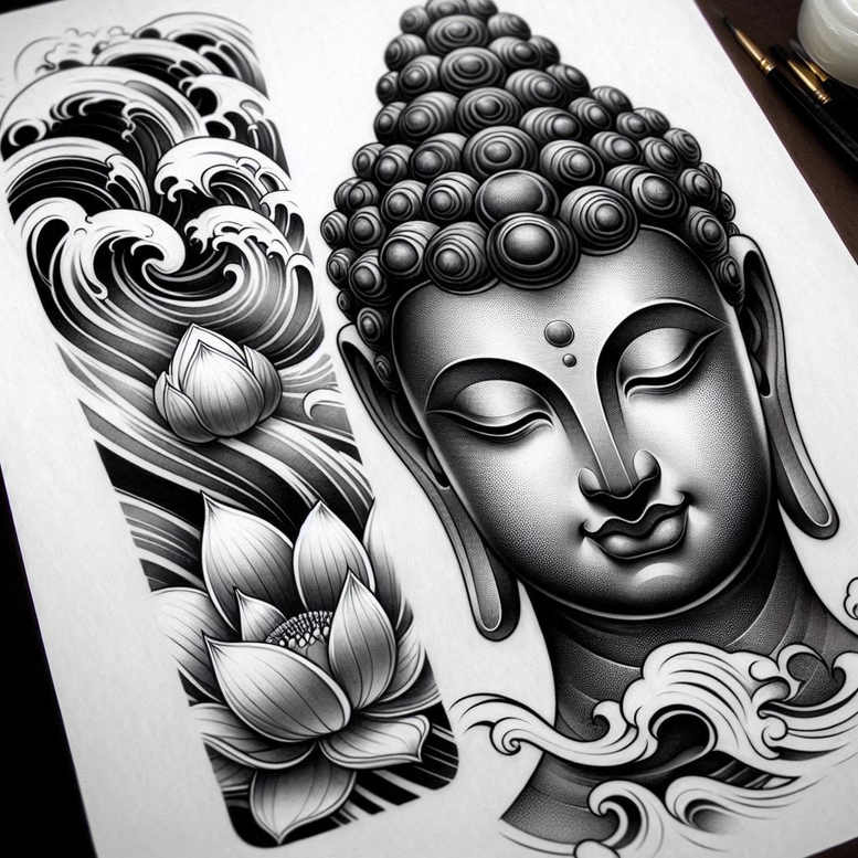 micro-line – tattoo design ideas free ai generated – neotraditional-clean-lines – for-upper-arm – Gallery: other-religions-inkby-ai