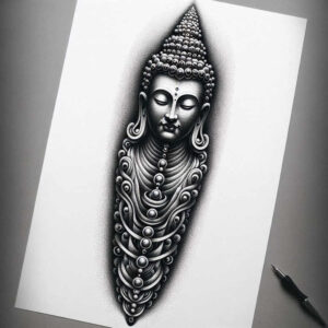 micro-line – tattoo design ideas free ai generated – surrealism-melting-forms – for-upper-thigh – Gallery: other-religions-inkby-ai