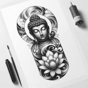 monochrome – tattoo design ideas free ai generated – realism-visual-accuracy – for-knee – Gallery: other-religions-inkby-ai