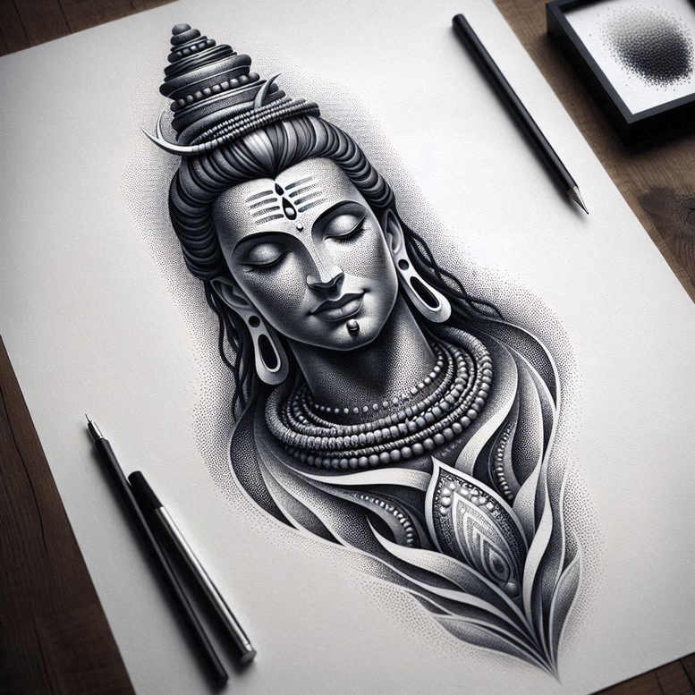 no-fill – tattoo design ideas free ai generated – realism-refined-highlights – for-thigh – Gallery: other-religions-inkby-ai