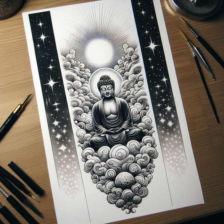 punctual – tattoo design ideas free ai generated – realism-realistic-contrast – for-stomach – Gallery: other-religions-inkby-ai