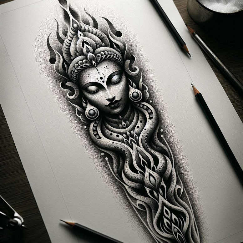 pure-design – tattoo design ideas free ai generated – neotraditional-bright-color – for-upper-thigh – Gallery: other-religions-inkby-ai
