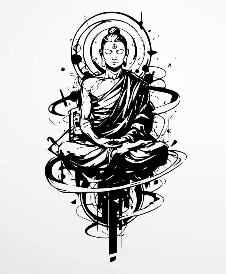 pure-outline – tattoo design ideas free ai generated – realism-light-and-shadow-play – for-upper-thigh – Gallery: other-religions-inkby-ai