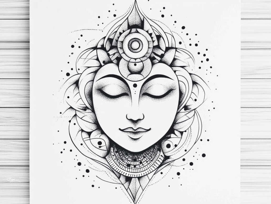 silent – tattoo design ideas free ai generated – neotraditional-defined-outlines – for-upper-arm – Gallery: other-religions-inkby-ai