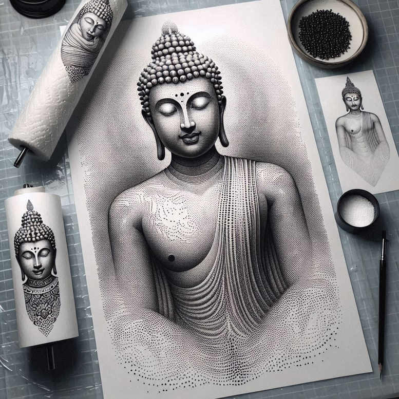 subtle-motif – tattoo design ideas free ai generated – neotraditional-vivid-gradients – for-back-shoulder – Gallery: other-religions-inkby-ai