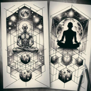 other-religions tattoo design ideas Surrealism melted shapes religious symbols for upper chest