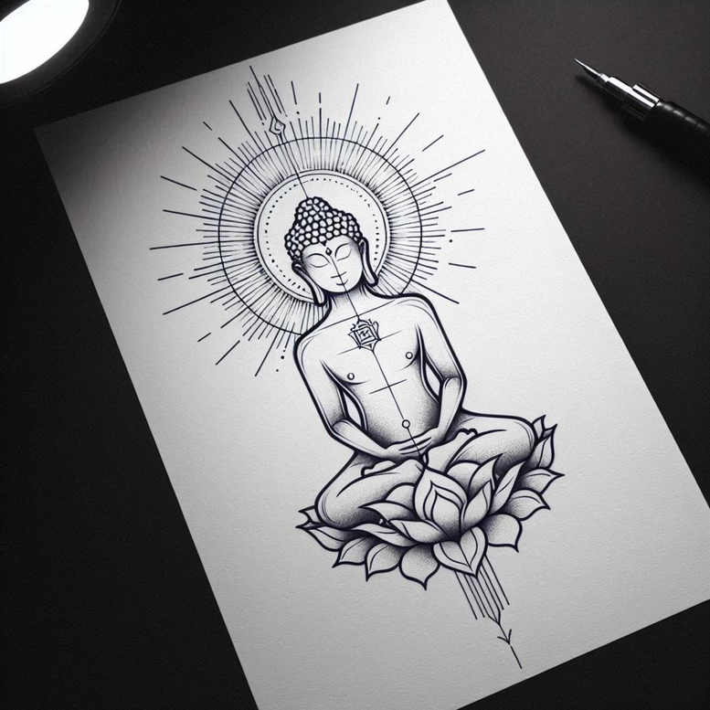 thin-script – tattoo design ideas free ai generated – neotraditional-layered-shading – for-knee – Gallery: other-religions-inkby-ai