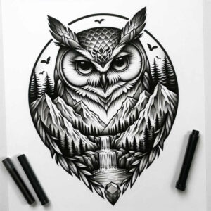 nature-motif-owl-tattoo-realism-organic-structure-for-wrist – tattoo design ideas free ai generated – Gallery: owls-inkby-ai