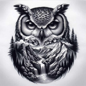 geometric-owl-tattoo-surrealism-fluid-forms-for-back-shoulder – tattoo design ideas free ai generated – Gallery: owls-inkby-ai