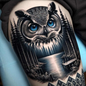 owl-wave-tattoo-realism-real-shadows-for-knee – tattoo design ideas free ai generated – Gallery: owls-inkby-ai