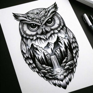 artistic-owl-tattoo-surrealism-metaphysical-for-upper-shoulder – tattoo design ideas free ai generated – Gallery: owls-inkby-ai