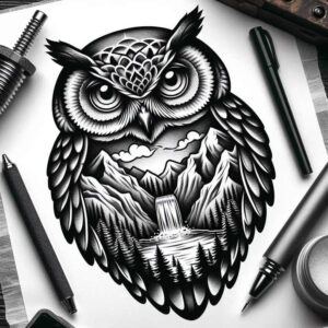 realistic-owl-tattoo-neotraditional-dynamic-color-for-spine – tattoo design ideas free ai generated – Gallery: owls-inkby-ai