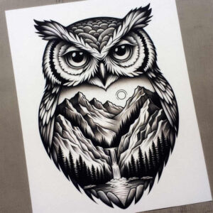 owl-mystical-tattoo-surrealism-surreal-lighting-for-sternum – tattoo design ideas free ai generated – Gallery: owls-inkby-ai