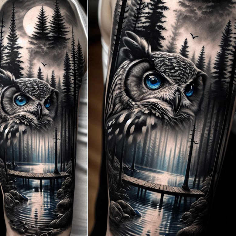owls tattoo design ideas Realism textured skin night flight represents perseverance