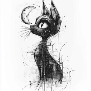 pets-tattoo-ideas – tattoo design ideas free ai generated – pure-outline – for-lower-thigh – Gallery: pets-inkby-ai