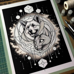 pets tattoo design ideas Surrealism otherworldly cat perseverance and power