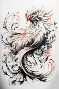 artistic-phoenix – tattoo design ideas free ai generated – neotraditional-sharp-edges – for-shoulder-blade – Gallery: phoenix-inkby-ai