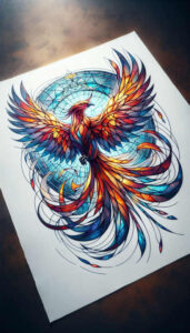 artistic-phoenix – tattoo design ideas free ai generated – neotraditional-solid-fill – for-side-torso – Gallery: phoenix-inkby-ai
