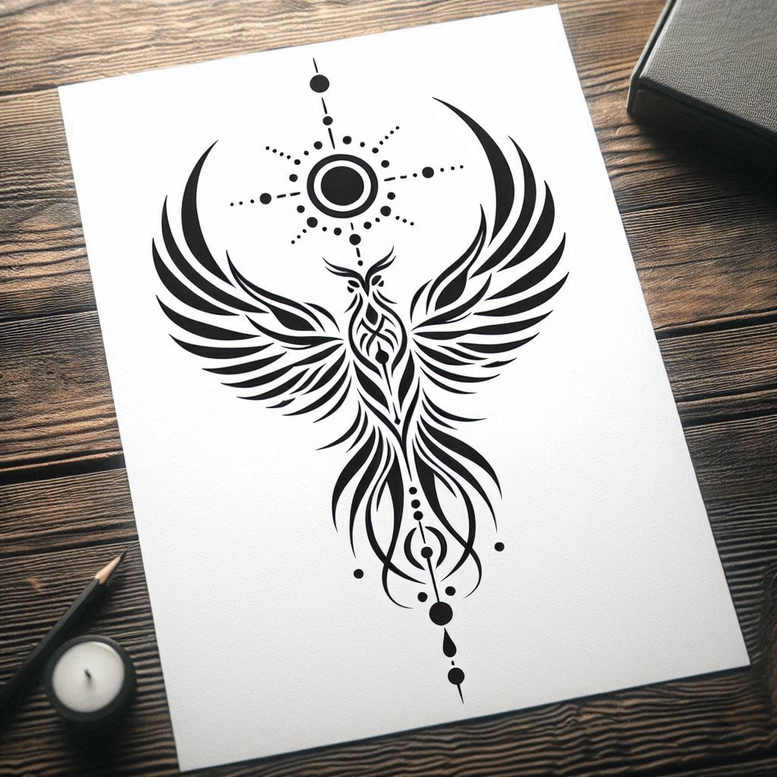 artistic-phoenix – tattoo design ideas free ai generated – neotraditional-subtle-tone – for-behind-ear – Gallery: phoenix-inkby-ai
