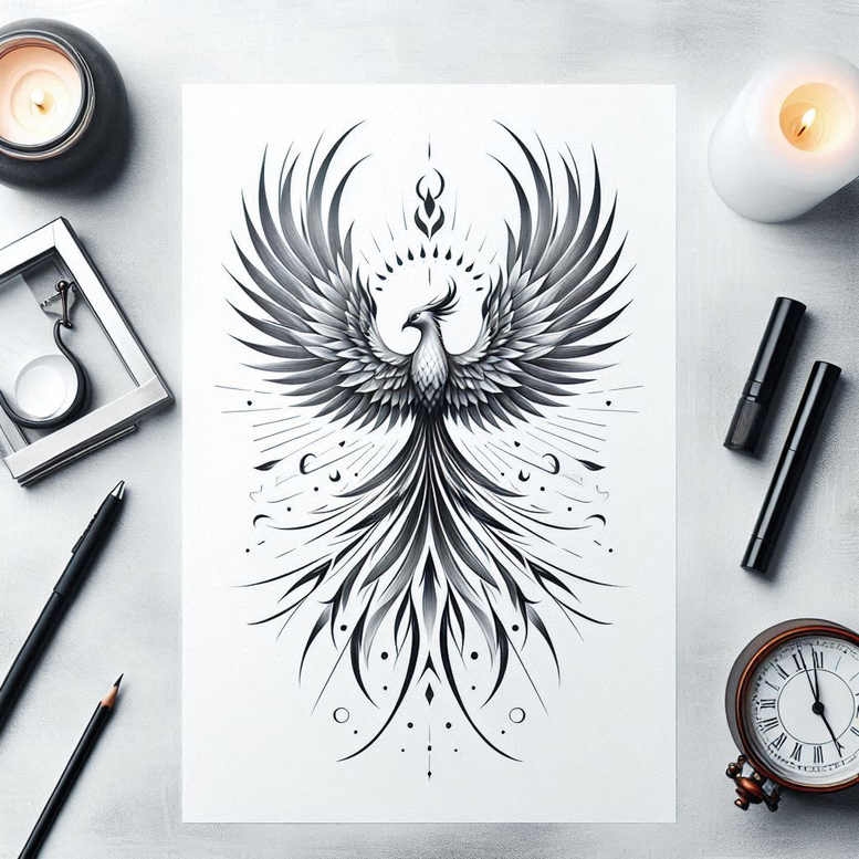 artistic-phoenix – tattoo design ideas free ai generated – realism-inner-glow – for-neck – Gallery: phoenix-inkby-ai