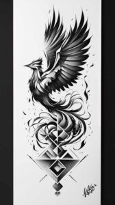 flying-phoenix – tattoo design ideas free ai generated – neotraditional-structured-design – for-temple – Gallery: phoenix-inkby-ai
