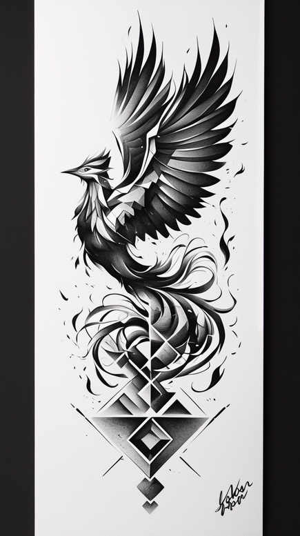 flying-phoenix – tattoo design ideas free ai generated – neotraditional-structured-design – for-temple – Gallery: phoenix-inkby-ai