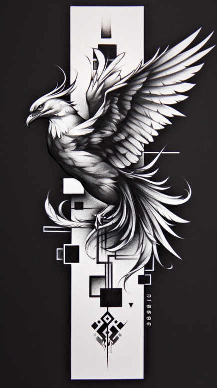 flying-phoenix – tattoo design ideas free ai generated – realism-refined-contrast – for-thigh – Gallery: phoenix-inkby-ai