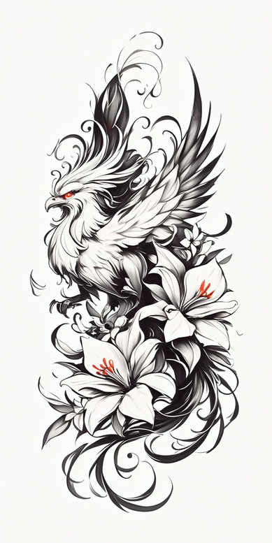 flying-phoenix – tattoo design ideas free ai generated – surrealism-fantastical-elements – for-behind-ear – Gallery: phoenix-inkby-ai