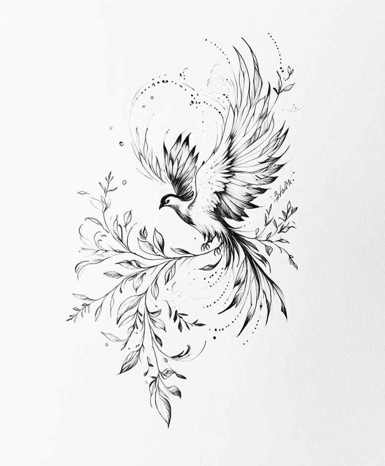 mystical-phoenix – tattoo design ideas free ai generated – realism-studio-quality – for-upper-shoulder – Gallery: phoenix-inkby-ai