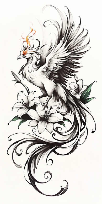 mystical-phoenix – tattoo design ideas free ai generated – realism-transparent-layer – for-neck – Gallery: phoenix-inkby-ai