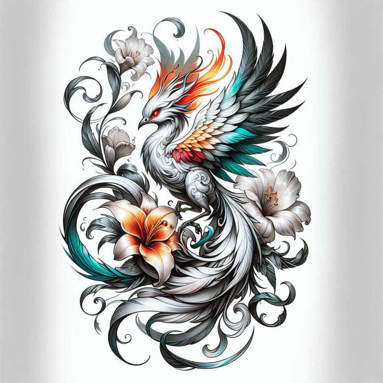 mystical-phoenix – tattoo design ideas free ai generated – surrealism-unreal – for-lower-thigh – Gallery: phoenix-inkby-ai