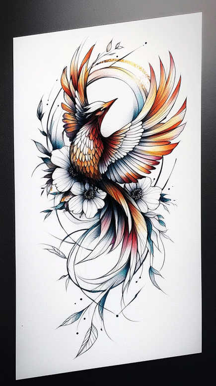 phoenix-and-magic – tattoo design ideas free ai generated – neotraditional-bold-color – for-biceps – Gallery: phoenix-inkby-ai