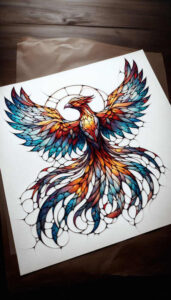phoenix-and-rebirth – tattoo design ideas free ai generated – surrealism-enigmatic-aura – for-elbow – Gallery: phoenix-inkby-ai