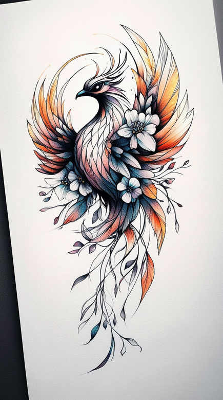 phoenix-and-spirituality – tattoo design ideas free ai generated – neotraditional-classic-motifs – for-lower-chest – Gallery: phoenix-inkby-ai
