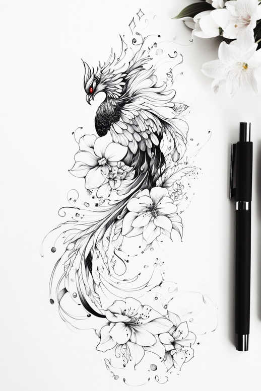 phoenix-and-symbolism – tattoo design ideas free ai generated – realism-highlight-detail – for-lower-back – Gallery: phoenix-inkby-ai