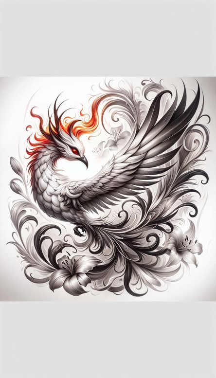 phoenix-fine-line-style – tattoo design ideas free ai generated – realism-balanced-light – for-side-torso – Gallery: phoenix-inkby-ai