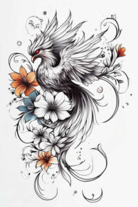 phoenix-fine-line-style – tattoo design ideas free ai generated – surrealism-displaced-objects – for-toe – Gallery: phoenix-inkby-ai