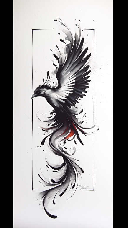 phoenix-hope-symbol – tattoo design ideas free ai generated – neotraditional-refined-lines – for-upper-thigh – Gallery: phoenix-inkby-ai