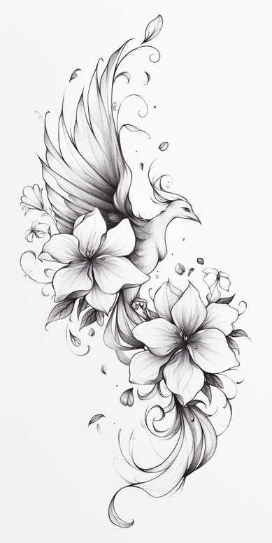 phoenix-hope-symbol – tattoo design ideas free ai generated – realism-clean-whites – for-temple – Gallery: phoenix-inkby-ai