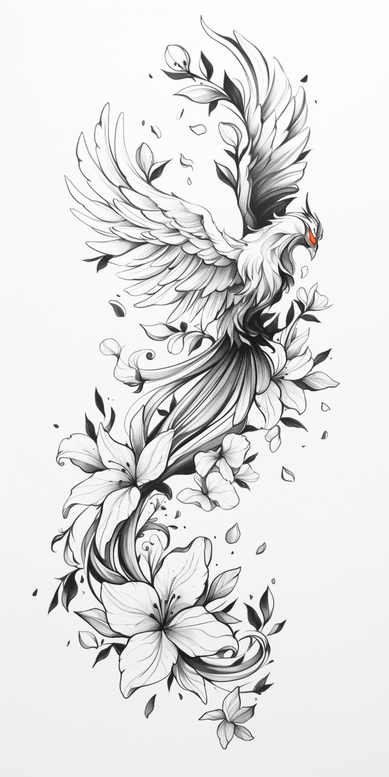 phoenix-in-art – tattoo design ideas free ai generated – neotraditional-smooth-gradients – for-inner-arm – Gallery: phoenix-inkby-ai