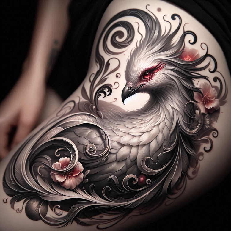 phoenix – tattoo design ideas free ai generated – neotraditional-layered-fill – for-knee – Gallery: phoenix-inkby-ai