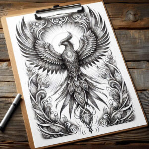 phoenix – tattoo design ideas free ai generated – realism-natural-tones – for-spine – Gallery: phoenix-inkby-ai