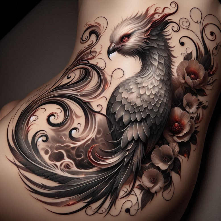 phoenix-natural-look – tattoo design ideas free ai generated – neotraditional-artistic-shading – for-collarbone – Gallery: phoenix-inkby-ai