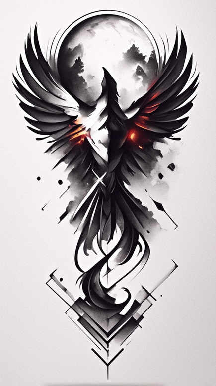 phoenix-natural-look – tattoo design ideas free ai generated – neotraditional-color-overlays – for-lower-chest – Gallery: phoenix-inkby-ai